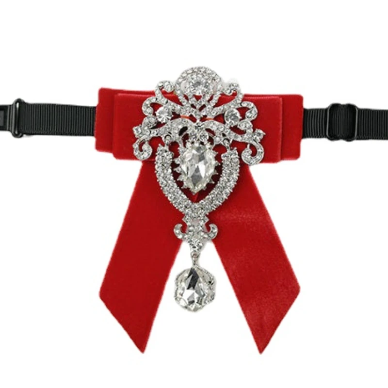 British Men's Wedding Bow Tie Korean Women's Shirt Collar Flowers Men Business Dress Suit Accessories Flannel Rhinestone Bowtie