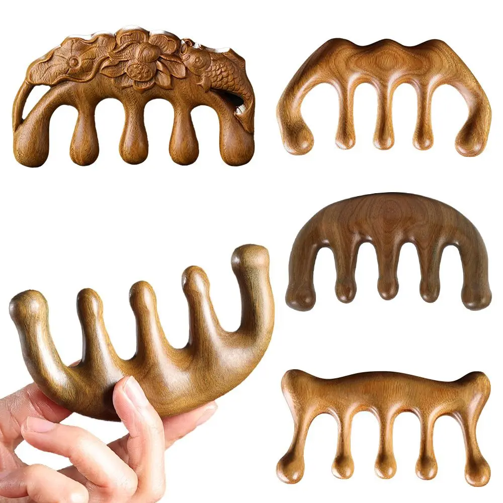

Head Meridian Massage Comb Green Sandalwood 5 / 8 Wide Tooth Comb Acupuncture Therapy Blood Circulation Anti-static Smooth Hair