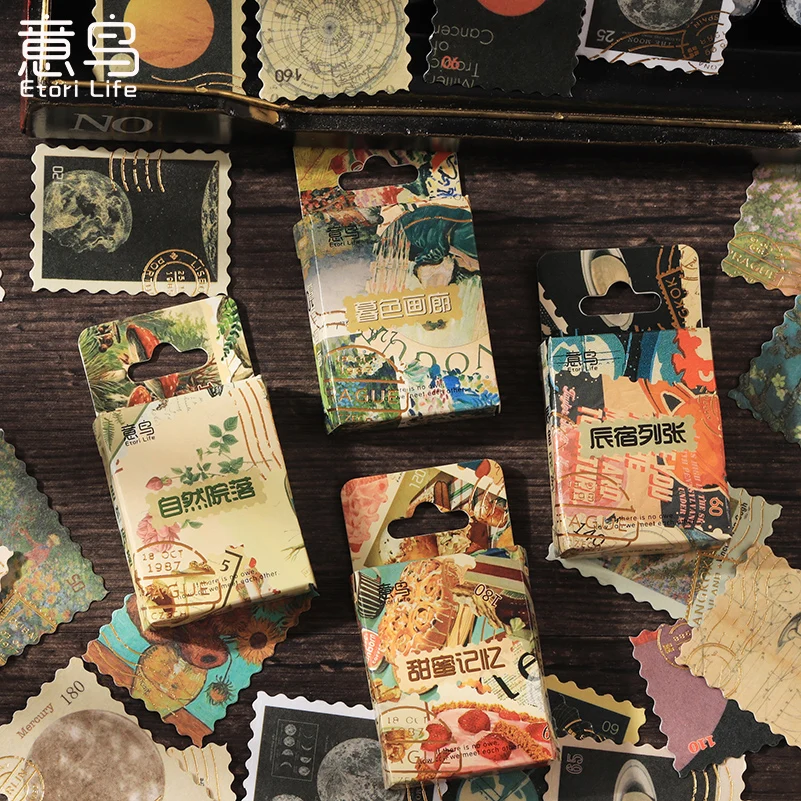 

46Pieces Box Stickers Post Fragments Stamp Plant Supplies Scrapbook Material book seal Decorative Sticker 4CM