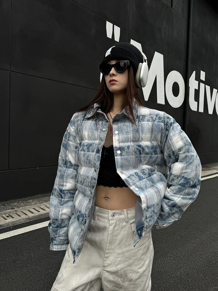 A God Is Not in New York Зимняя цветущая фланелевая клетчатая утолщенная куртка на