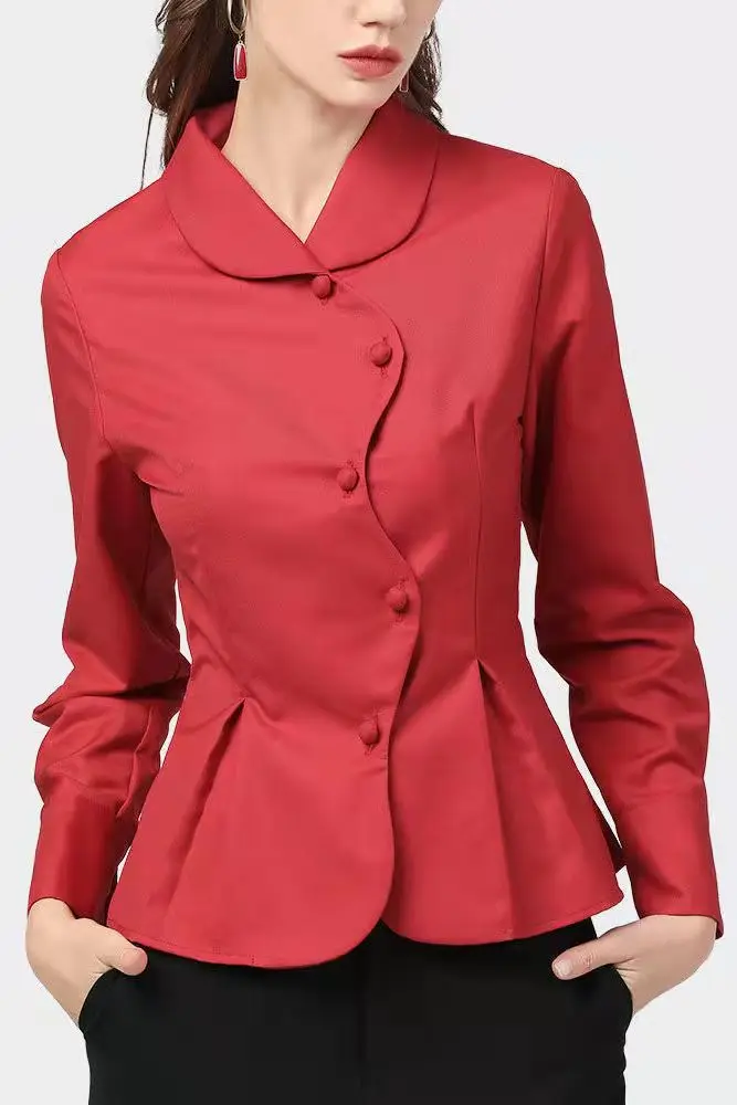 

SuperAen Solid All Match Slim Top Spring 2022 New Turn-down Collar Full Office Lady Casual Women Shirts