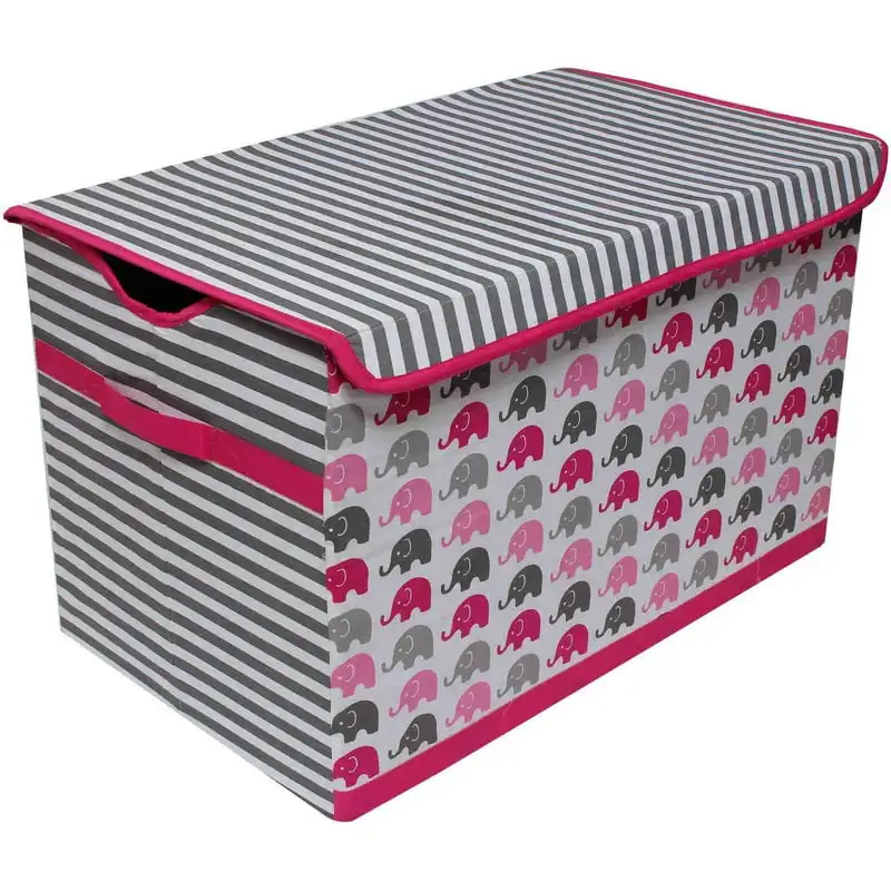 

Elephants Pink/Gray Aqua/Lime/Grey Cotton Percale Fabric covered Storage, Toy Chest, 24.5 L x 15 W x 14 H inches