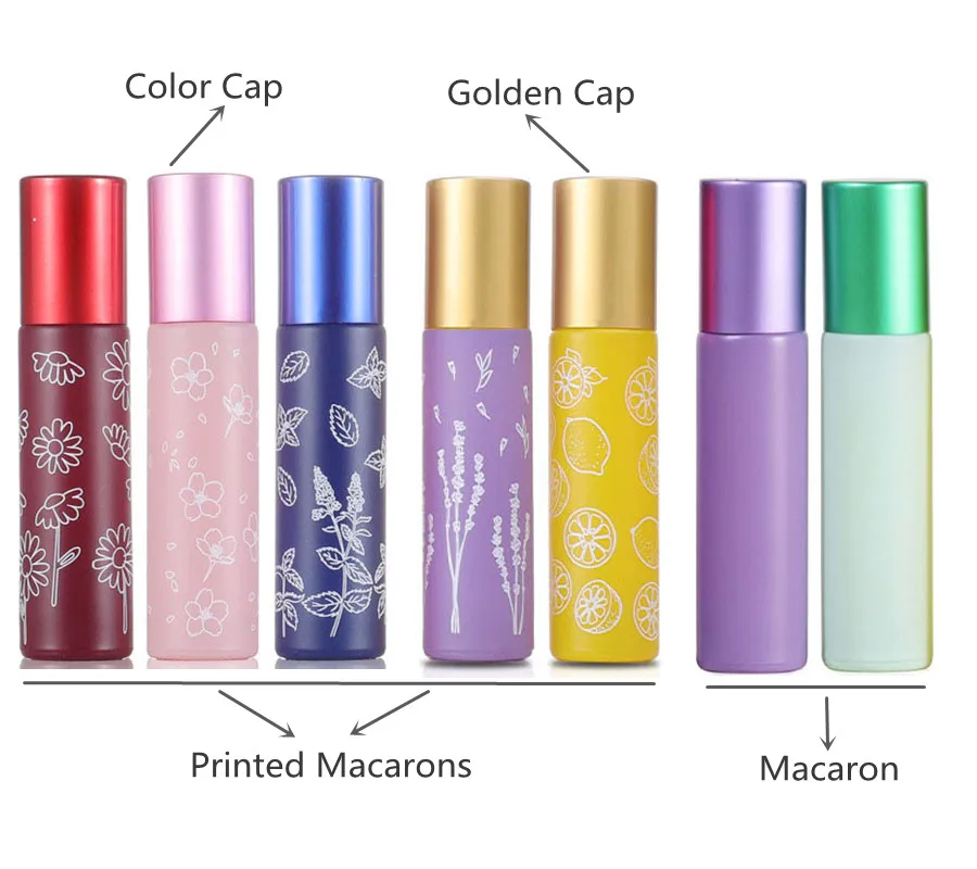 10X 10ML Macaron print Glass Essential Oil Roll On Bottle Metal Roller Ball for Perfume Aromatherapy Reusable and Portable