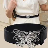 2022 new fashion wide waist belt adjustable faux leather butterflies buckle women belt for dress