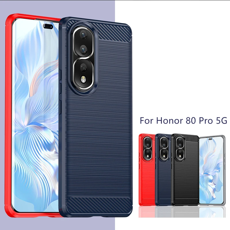 

For Huawei Honor 80 Pro Case Cover Honor 80 Pro 5G Capas Phone Back Carbon Fiber Shockproof Bumper Soft TPU Cover Honor 80 Pro