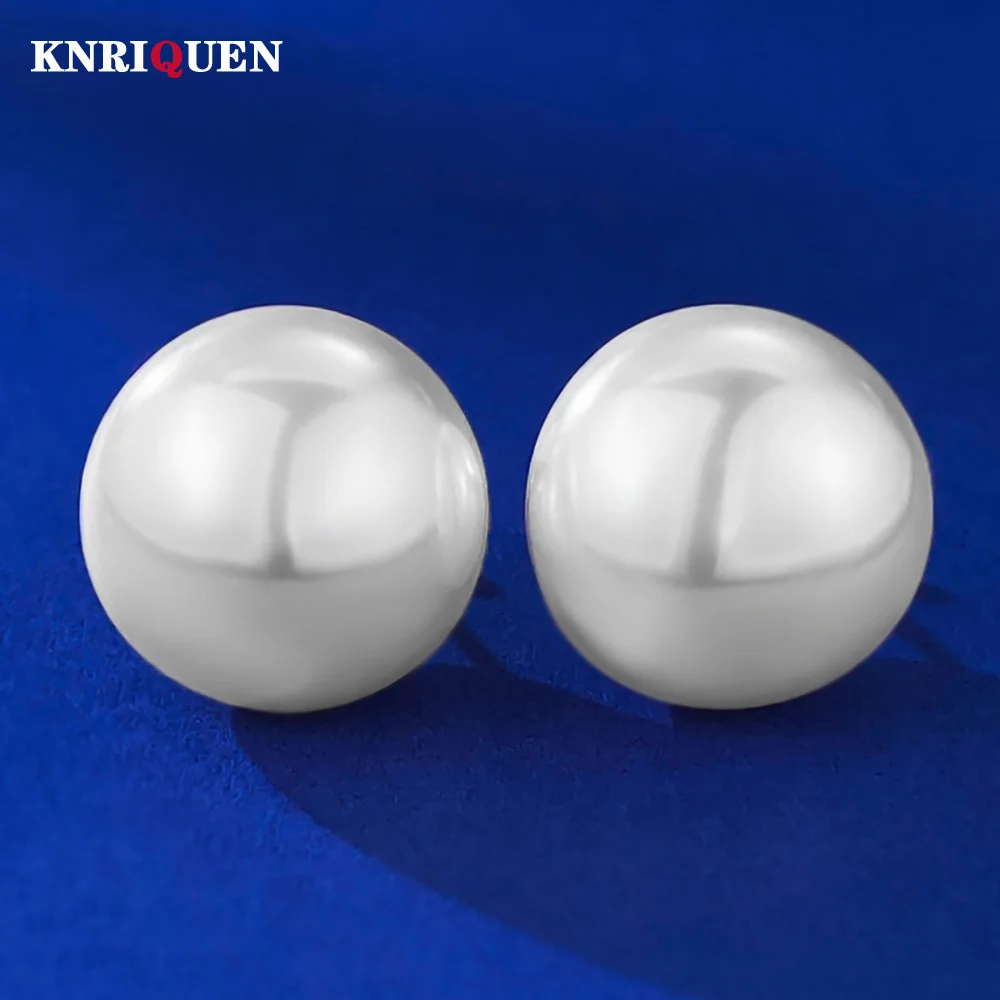 

Classical 100% 925 Sterling Silver 16mm White Pearl Stud Earrings for Women Wedding Cocktail Party Fine Jewelry Anniversary Gift
