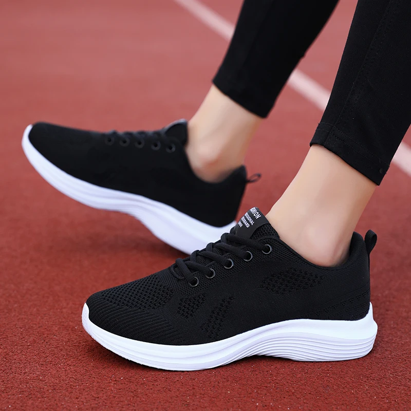 Women Gym Shoes Casual Tennis Shoes Knitted Classical Comfortable Breathable Flat Famale Sneakers