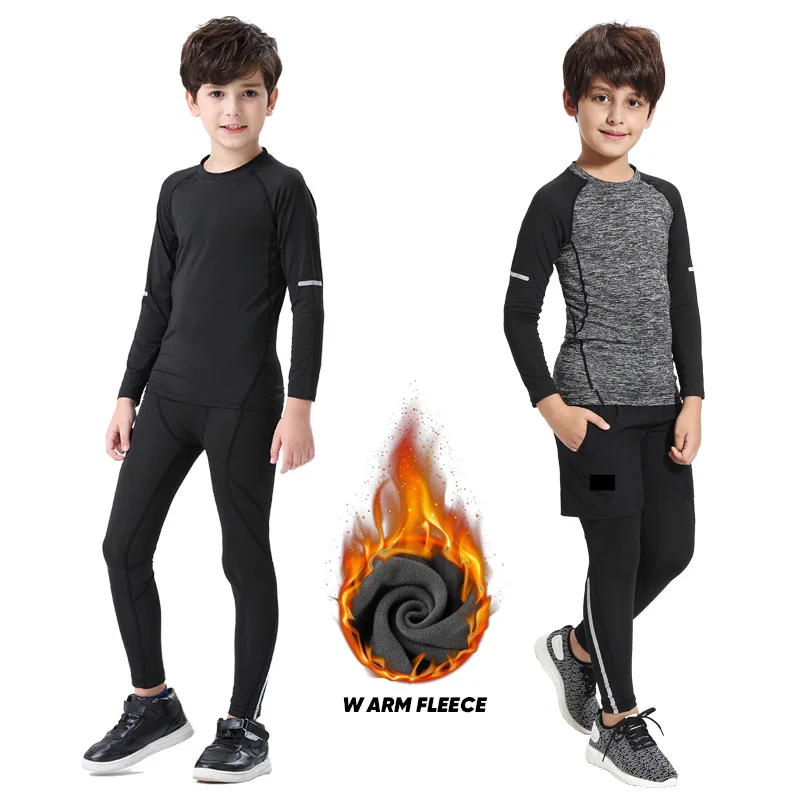 Winter Thermal Underwear For Kids Outdoor Running Set Boy Gym Jogging Compression Tights Workout Thermal Tights Child Soccer Kit