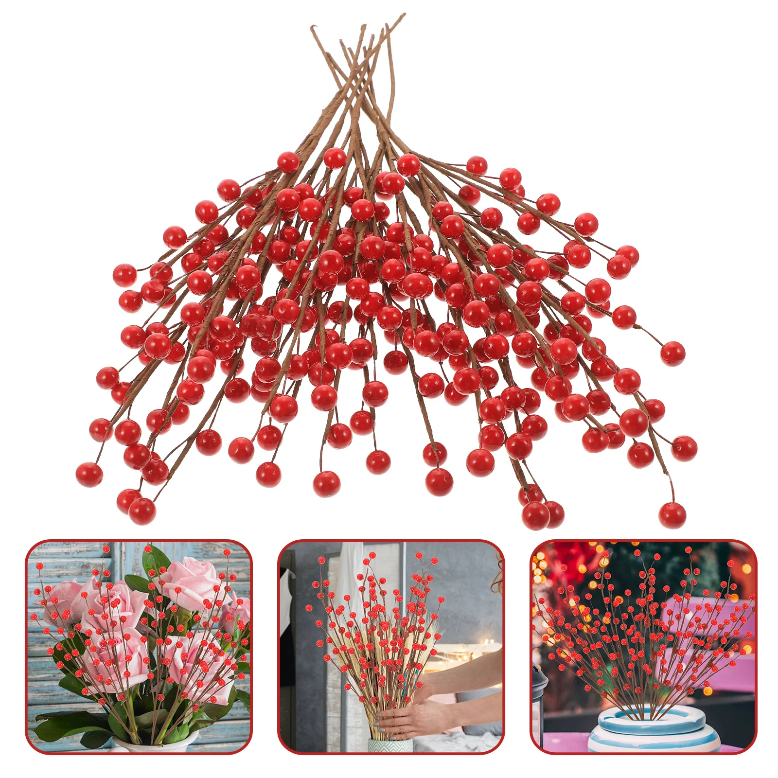 

Berry Christmas Red Artificial Picks Stems Berries Branches Tree Hollybranch Simulation Flower Twig Spray Diy Crafts Stem