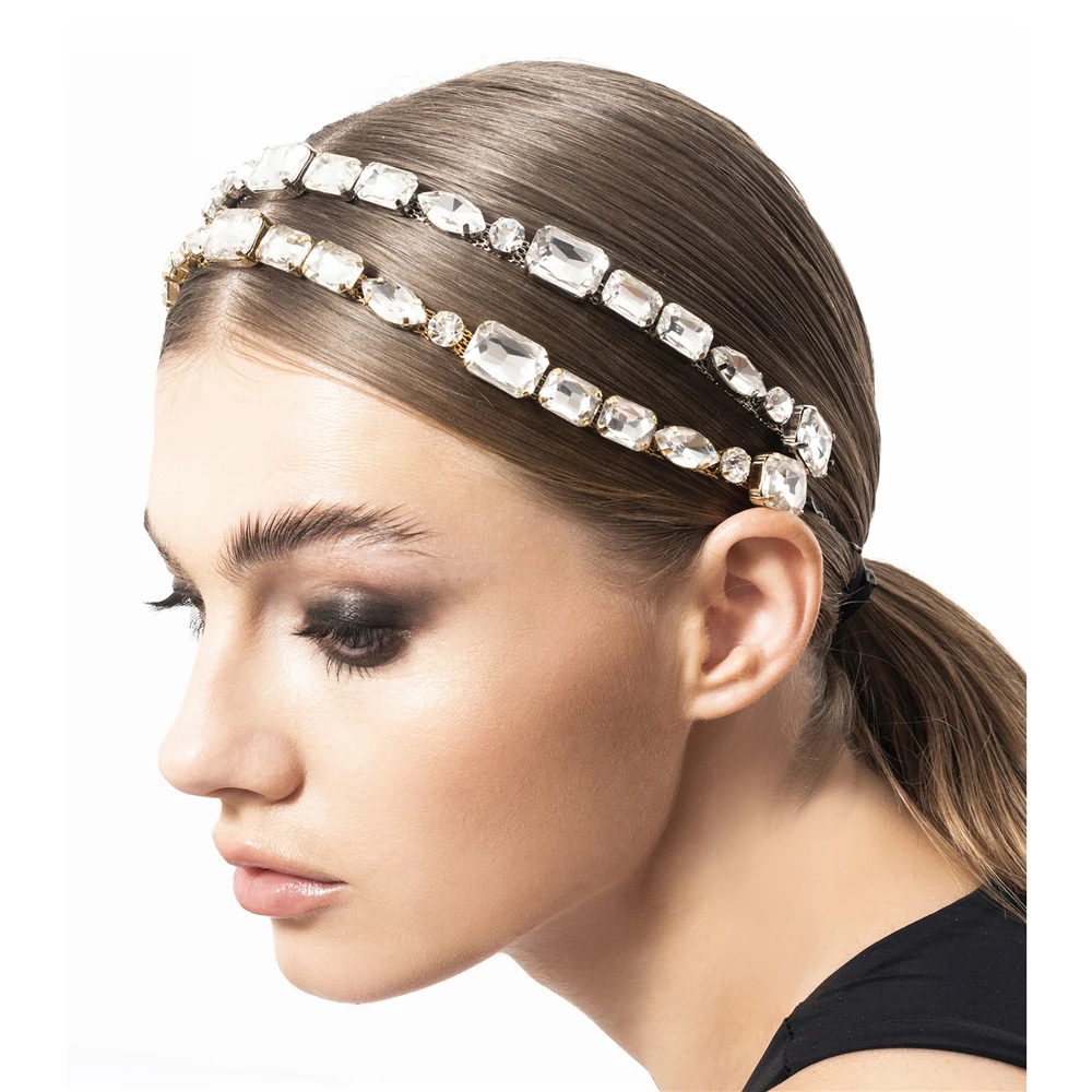 

Shinny Rhinestone Handmade Fashion Women Silver Color Hair Head Hoop Band Trend Square Hairband Hair Accessories Wholesale
