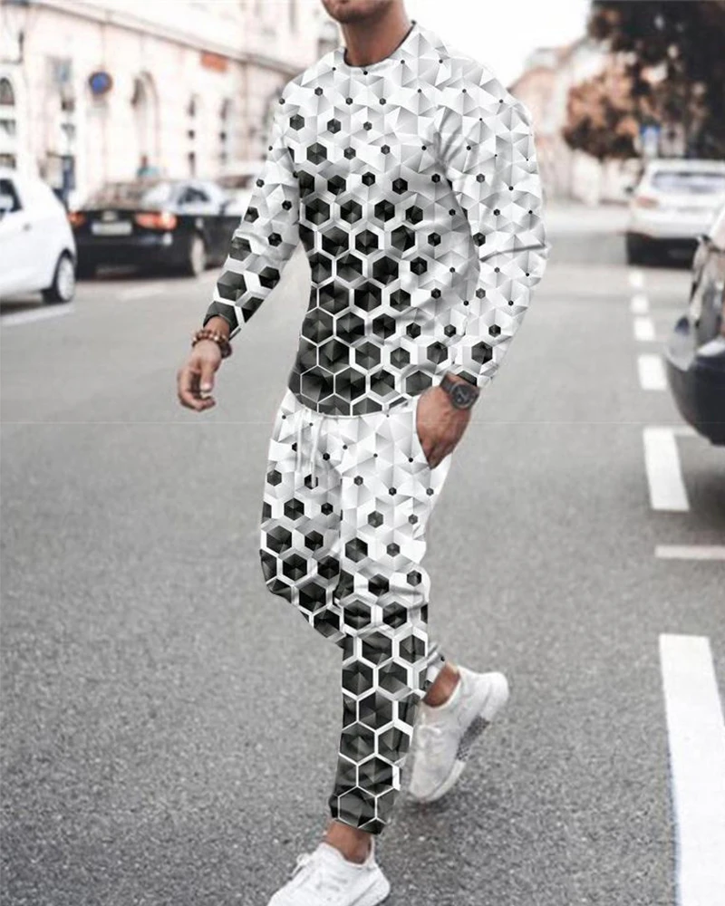 

Мужской спортивный костюм, повседневная Осенняя футболка с длинным рукавом и длинные брюки, комплект из двух предметов, Мужская одежда, уличная одежда для мужчин