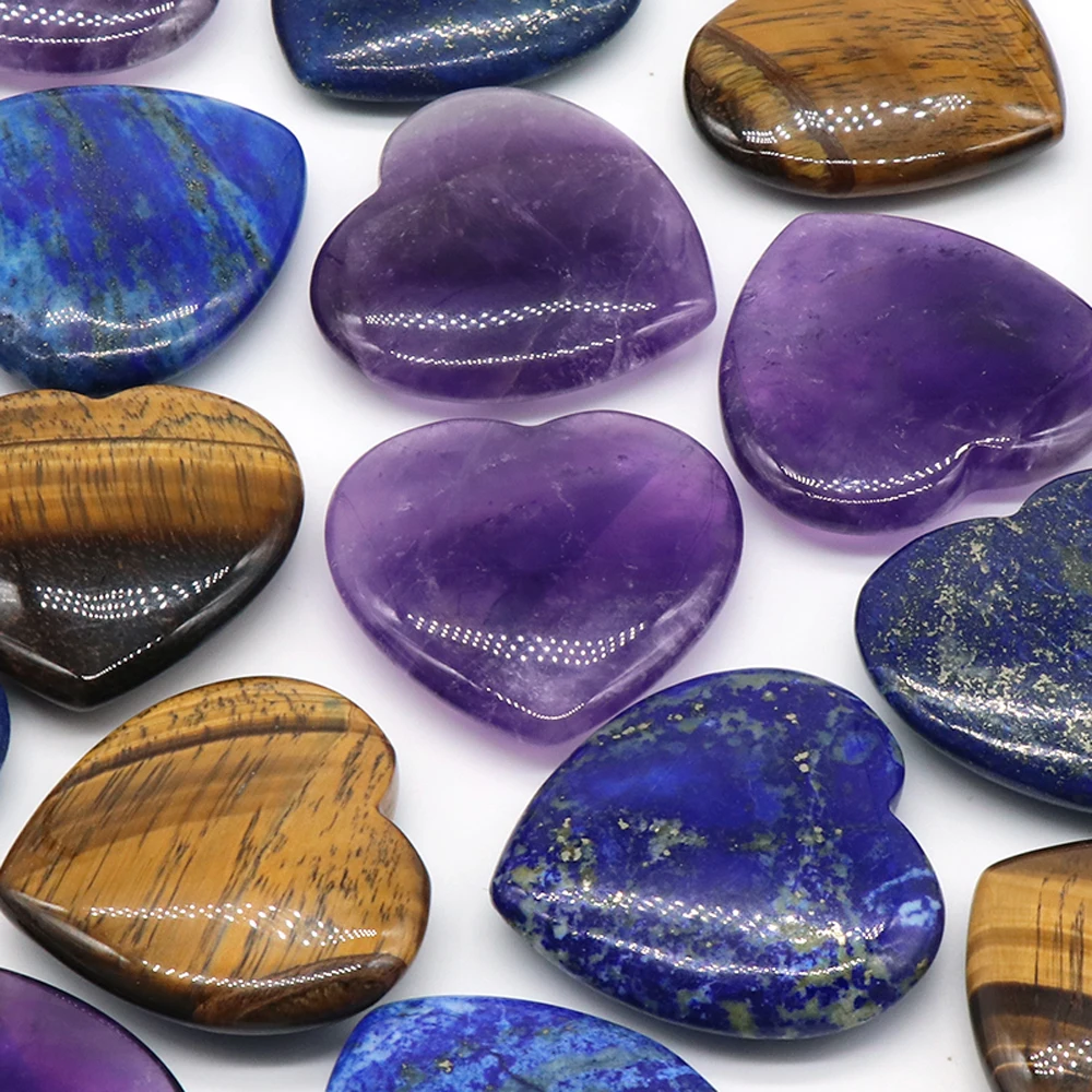 

5 PCS Natural Stone Scraping Board Heart-shaped Non Porous Tiger Eye Stone Lapis Lazuli Amethyst Ornaments Reiki Healing Gift