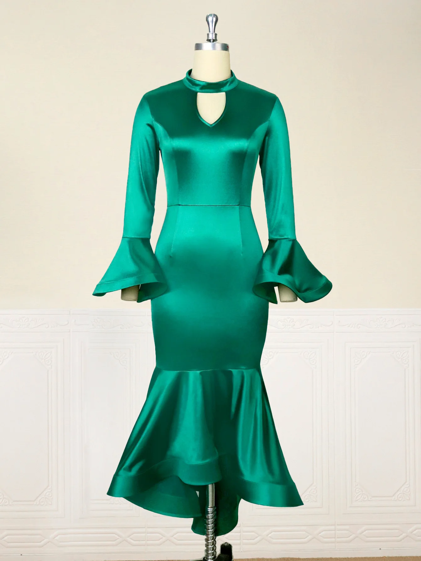 Plus Size New Women's Dress 2023 Large Small Standing Neck Hollow Out Dress Comfortable Flare Sleeve Ruffle Dress Dresses