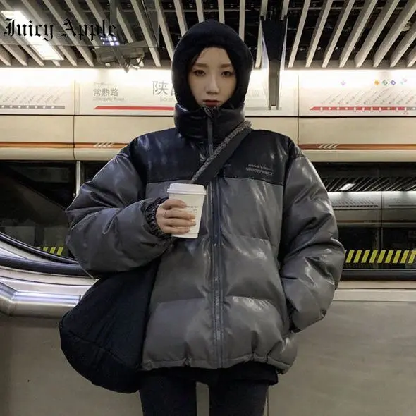 Winter Jacket Women 2022 Solid Color Spliced Zipper Pockets Stand Neck Coat Streetwear Female Clothing Casual Fashion Warm Thick