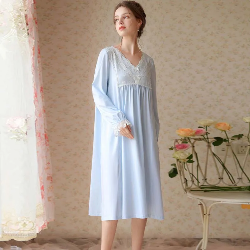 

Wasteheart Women Homewear Female Cotton Pink Blue Sexy Sleepwear Nightdress Lace Nightwear Nightgown Sleepwear Luxury Gown Dress