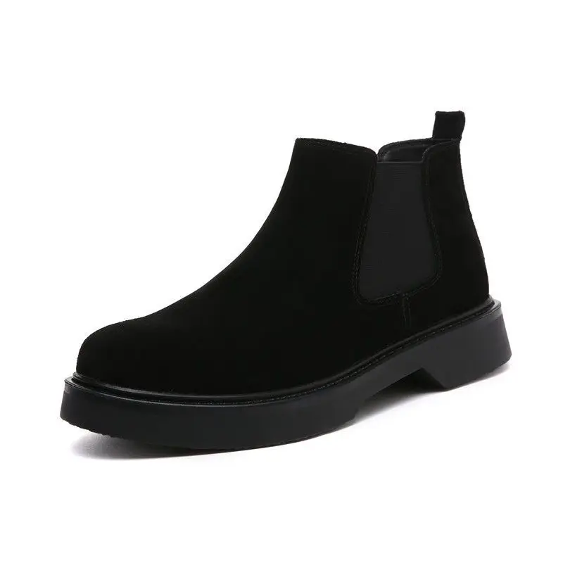 Мужские роскошные модные ботинки Челси черные трендовые туфли из коровьей замши