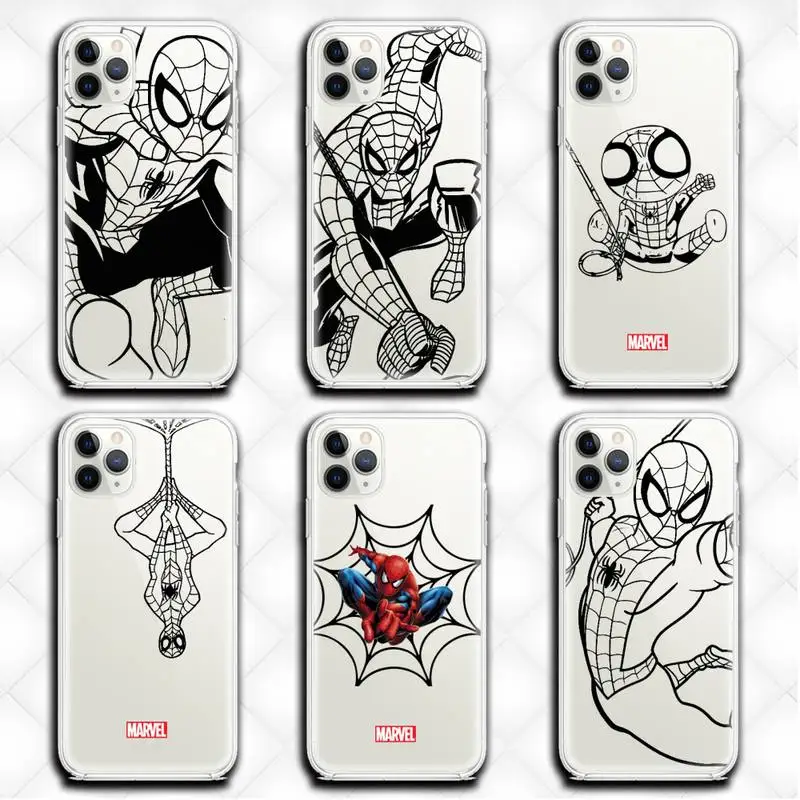 

Marvel hero spiderman sketch Phone Case Clear for iphone 13 12 11 Pro max mini XS 8 7 Plus X SE 2020 XR cover