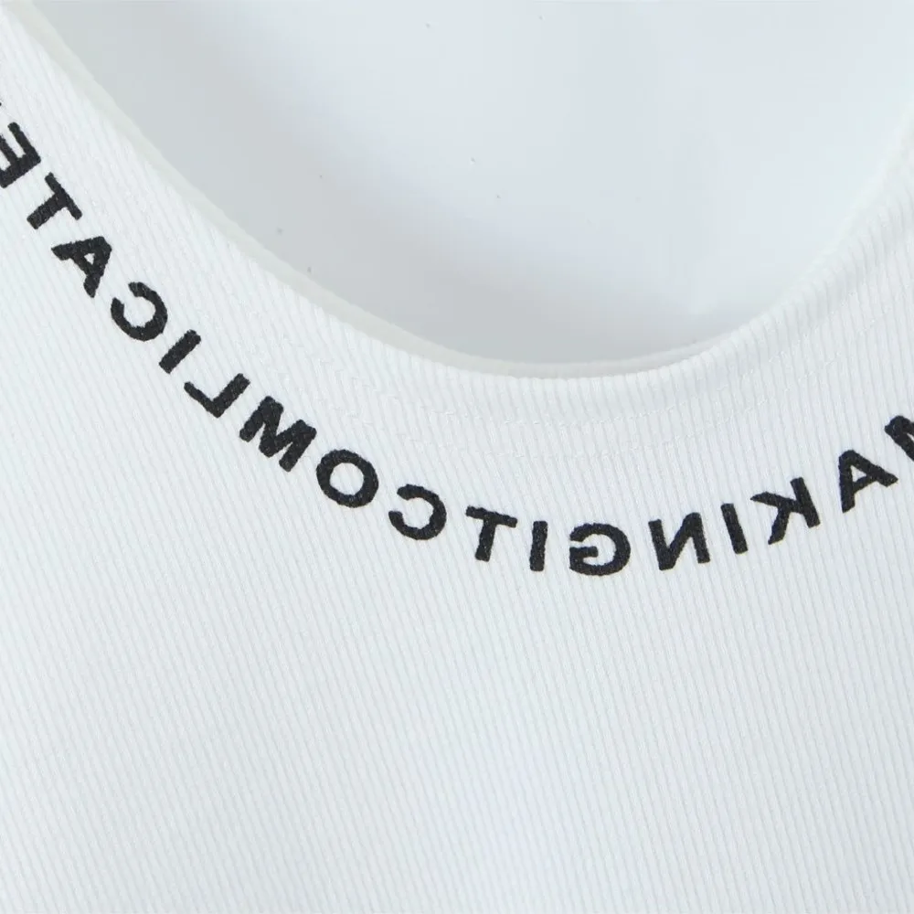 4XL Plus Size Short Tank Top Women Spring Summer Cotton Simple Neckline English Print Inner Underwaist Quality Curve Clothes