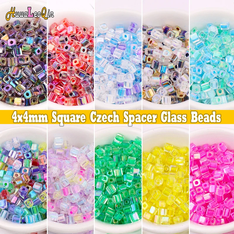 

5/10g 4*4mm Crystal Square Czech Glass Beads AB Uniform Loose Spacer Seed Beads for Needlework Jewelry Making DIY Wedding Craft
