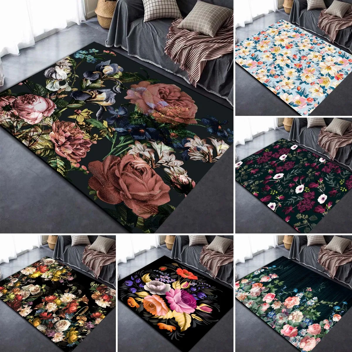 

European Luxury Flowess Rug, Area Rug Large, Carpets for Living Room Bedroom Decoration,Kitchen Bathroom Floor Mats Non-slip