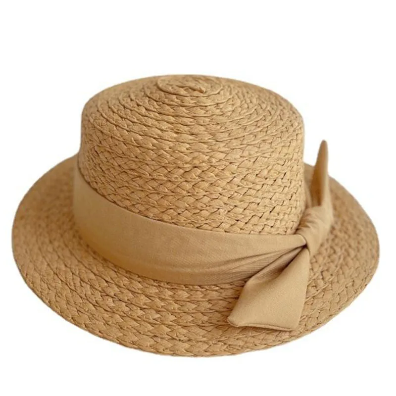 Sun Hat Beach hat Children bowknot flat top straw hat Sun Protection Fisherman hat Travel sunscreen hat For girl summer hat