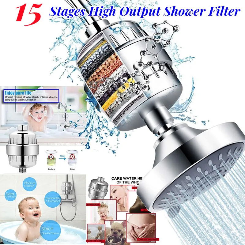 

15 Stage Shower Hard Water Purification Filter Bathroom Activated Carbon Water Purifier Chlorine Removal Reduce Dry Itchy Skin