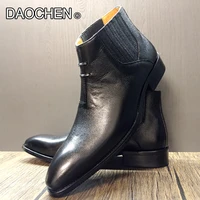 luxury men ankle boots shoes black brown men shoes slip on chelsea boots real leather men dress boots wedding office mens shoes