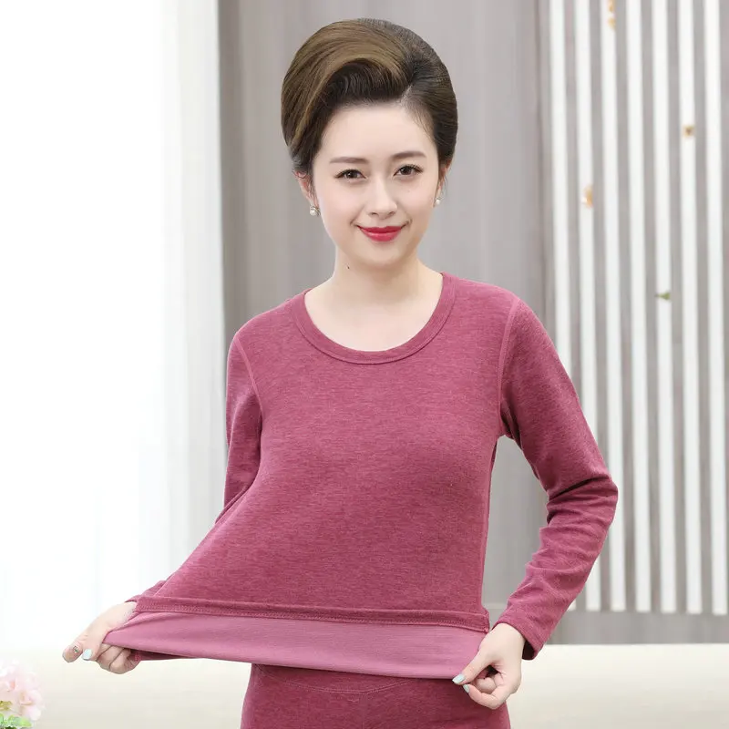 2022 Winter Women Cosy Soft Thermal Basic Top Purple Red O-Neck And Crew Neck Warm Comfort Underwear Tops