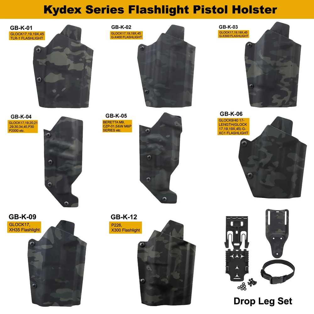 

Tactical Pistol Holster Kydex Camouflage Flashlight Gun Case Fit Glock9/17 Flashlight TLR-1 G-X400 G-X300 X300 XH35 G-XC1