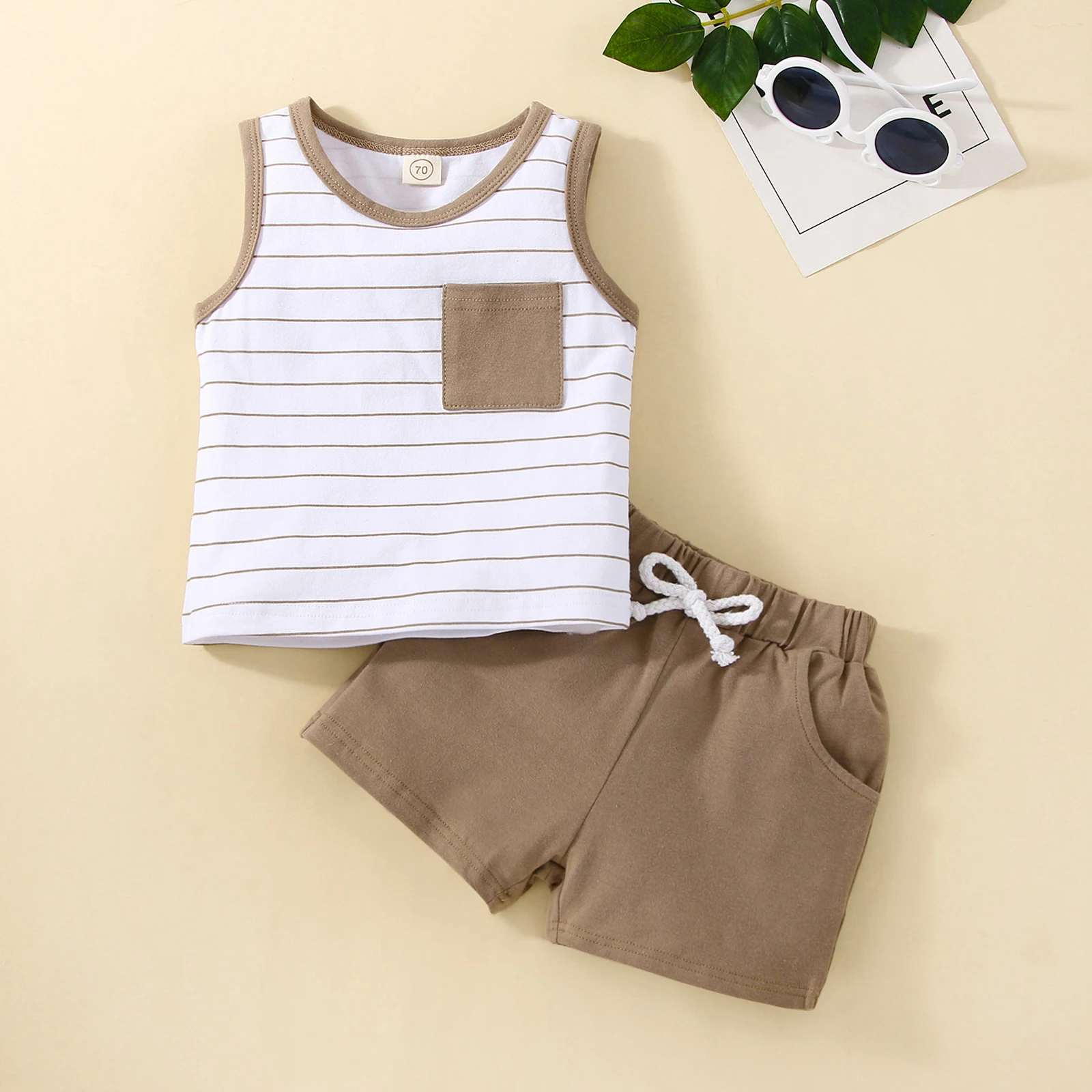 Летний костюм для маленьких мальчиков топ без рукавов с круглым вырезом и