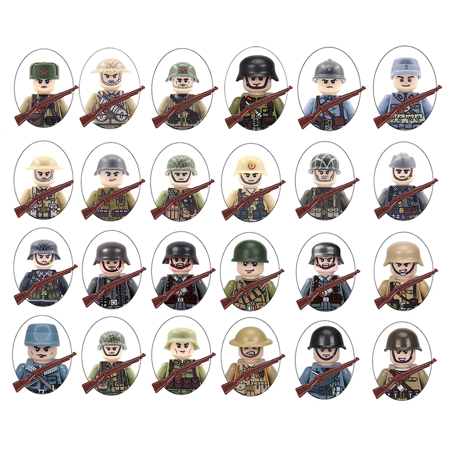 

New 20pcs/lot WW2 Military Soldier Array Soviet US UK Germany China Figures Building Blocks Children Toy War Toys Christmas Gift