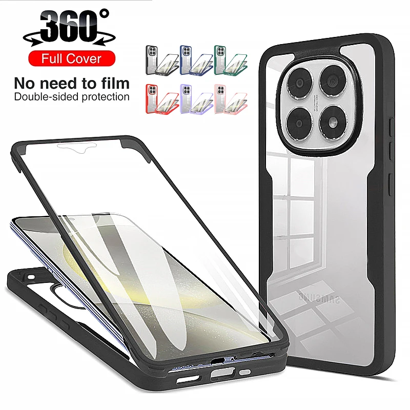 Для Xiaomi Redmi Note 14 14Pro 5G Чехол Прозрачный 360 Полный Ударопрочный С Защитой Экрана
