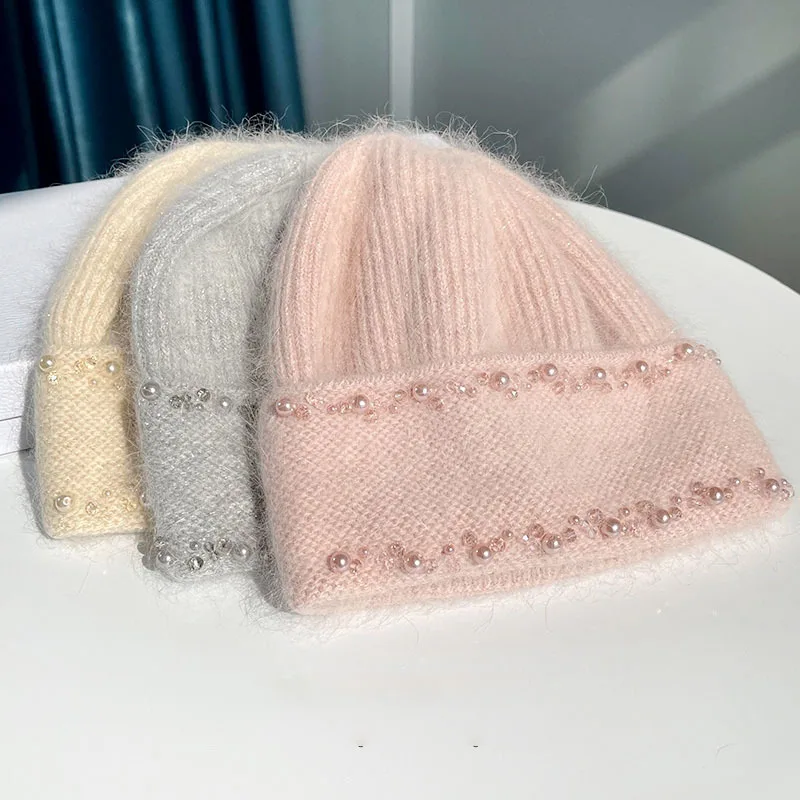 

VISROVER 6 colors unisex solid color winter hat long hair best matched Winter beanies Pearl cashmere woman Warm skullies