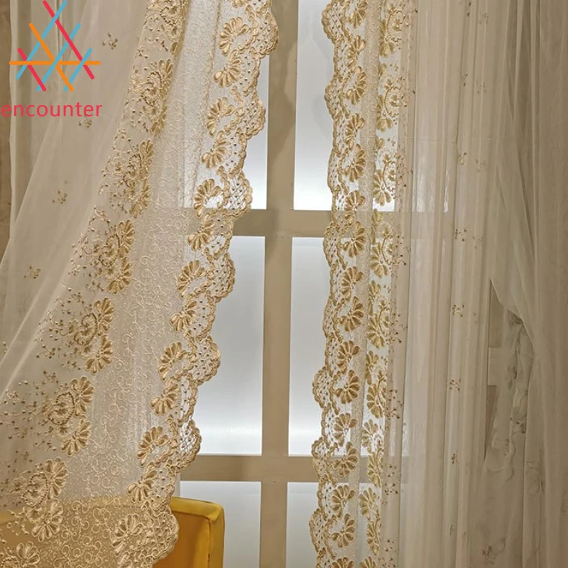 

uropean Side Lace Gauze Elegant Golden Rope Embroidered Tulle Unlimited Height