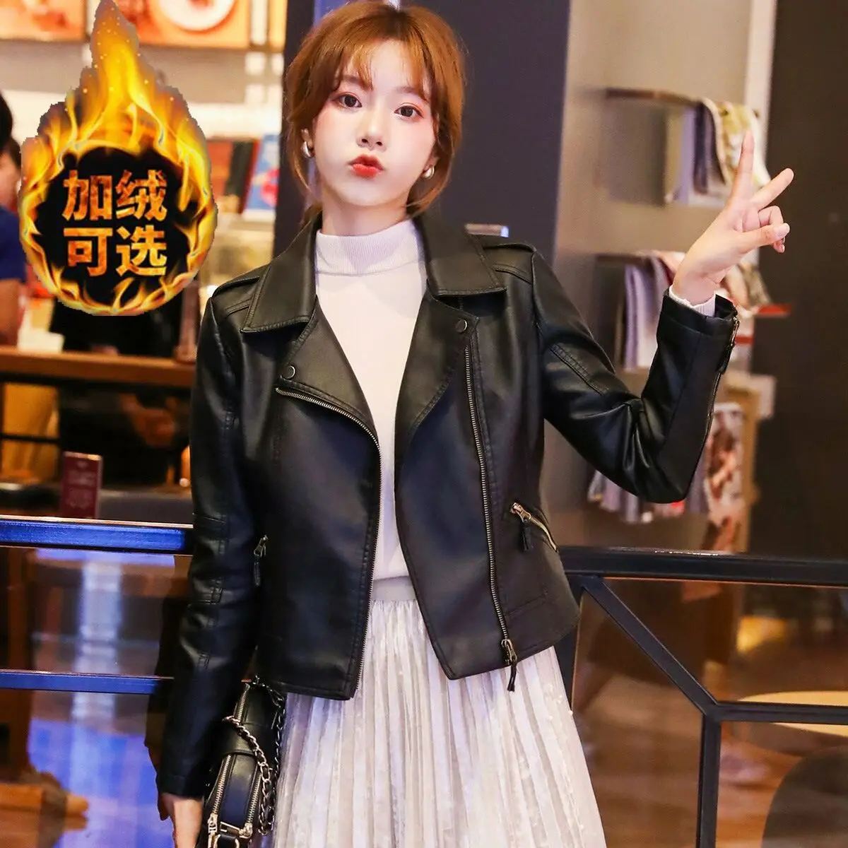women's short leather jacket fashion PU Motorcycle suit women's slim-fit leather jacket Korean version of women's zipper jacket