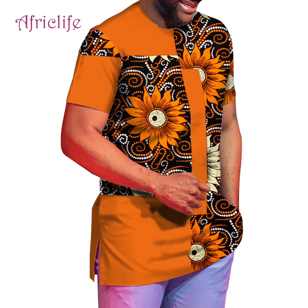 Ankara Style Men T Shirt Short Sleeve Male Top Summer Fashion Patchwork Bazin Riche Shirts Plus Size WYN1078 | Тематическая одежда