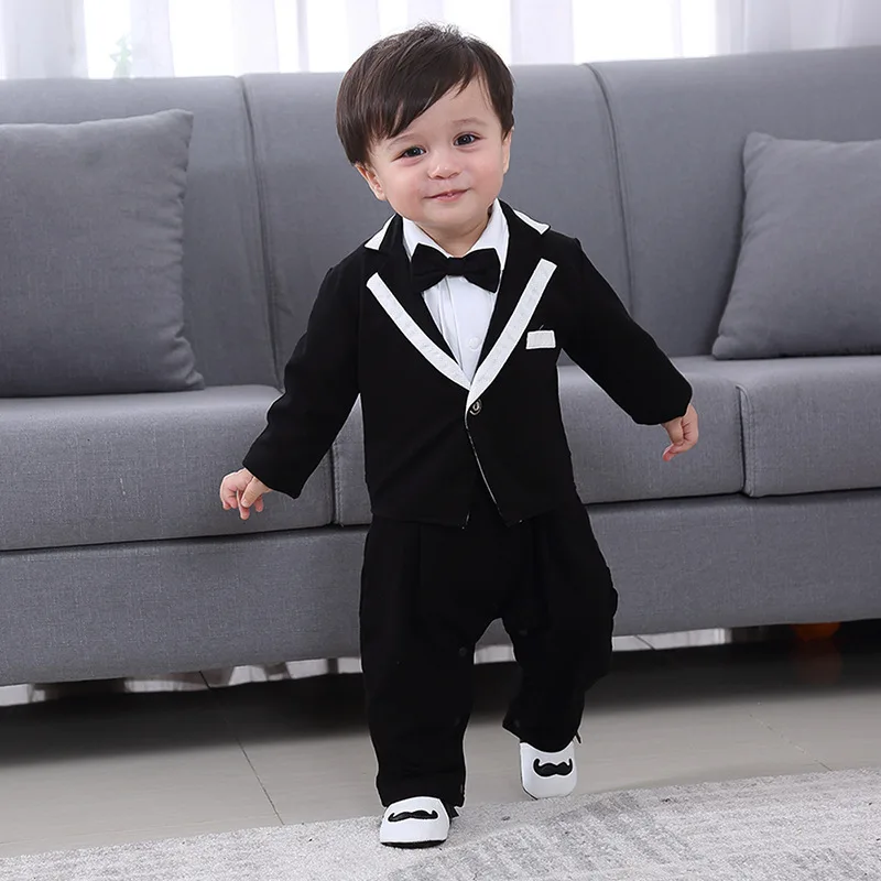 

70-80-90-95 Baby Rompers Set Children's Clothing Gentleman Style Long Sleeve Rompers and Coat Suit