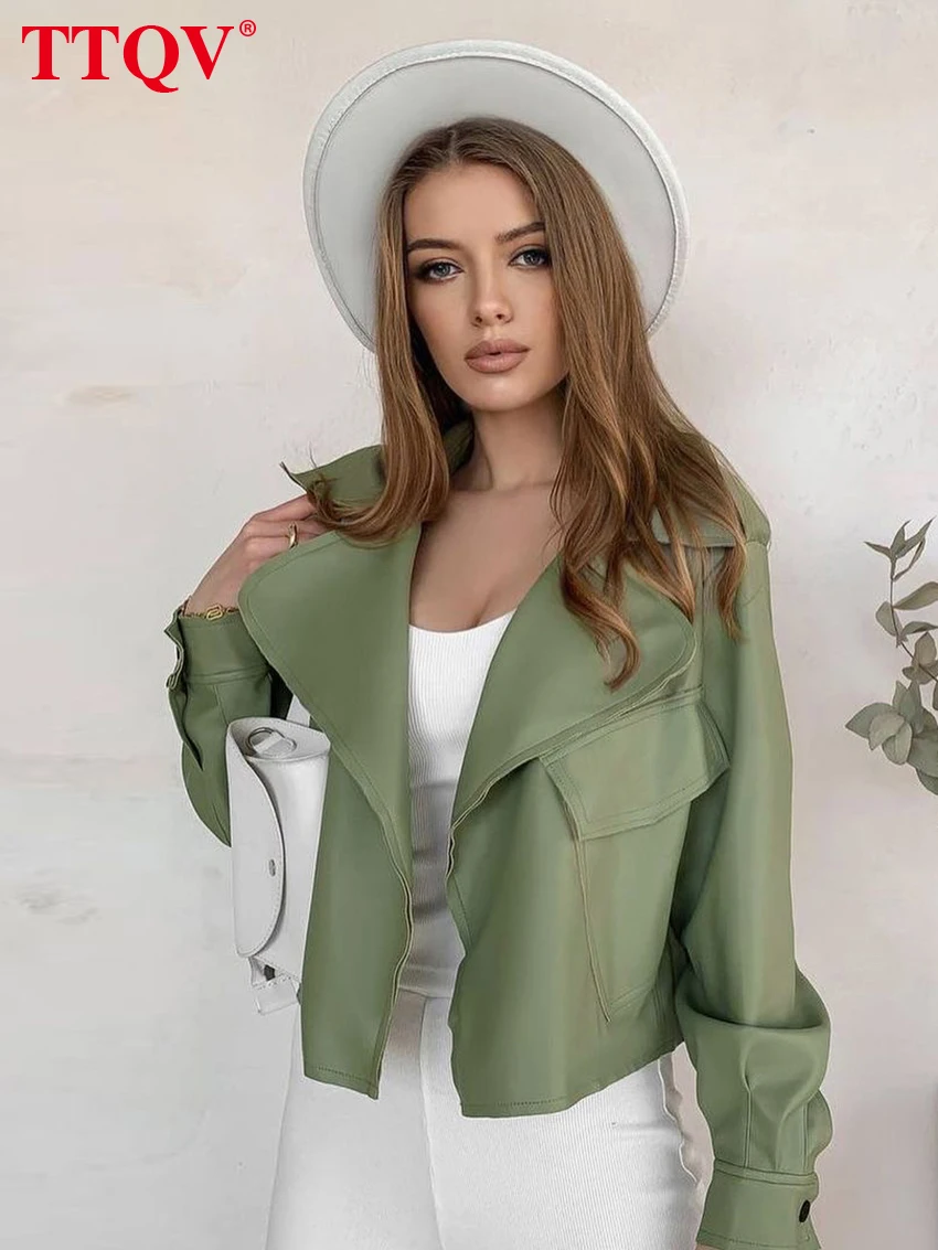 

Куртка TTQV женская из искусственной кожи, винтажная короткая мотокуртка с длинным рукавом, уличная одежда, пальто, осень 2022