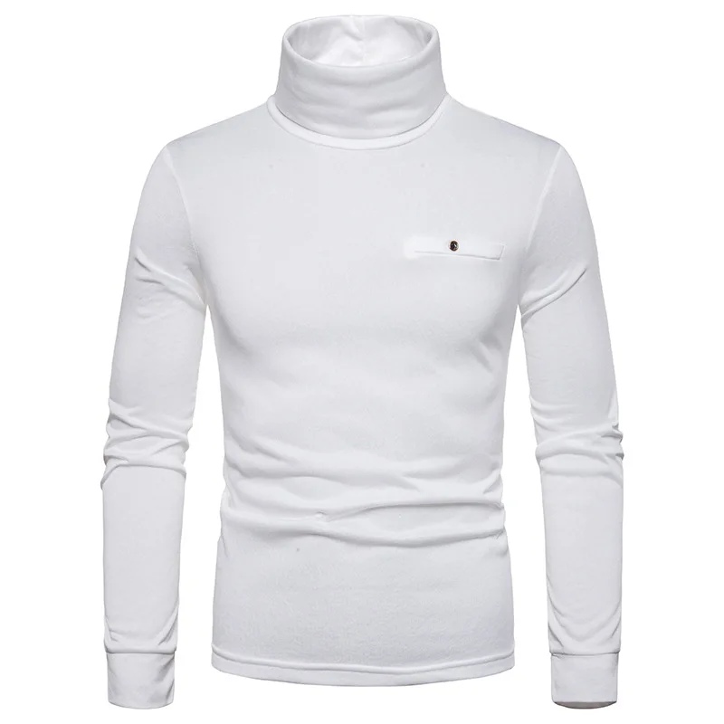 

Plus Size Spring Men's Thermal Long Sleeve Roll Turtleneck T-Shirt Solid Color Tops Male Slim Basic Stretch Tee knitting Top Men