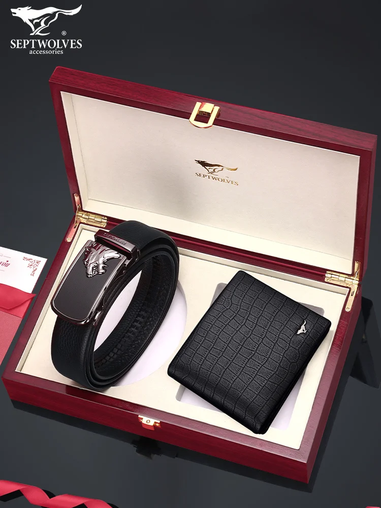 

Men's Leather Belt Wallet Set Customized High-End Gift Box Belt Boyfriend Genuine Leather Birthday Gift belts mens belt