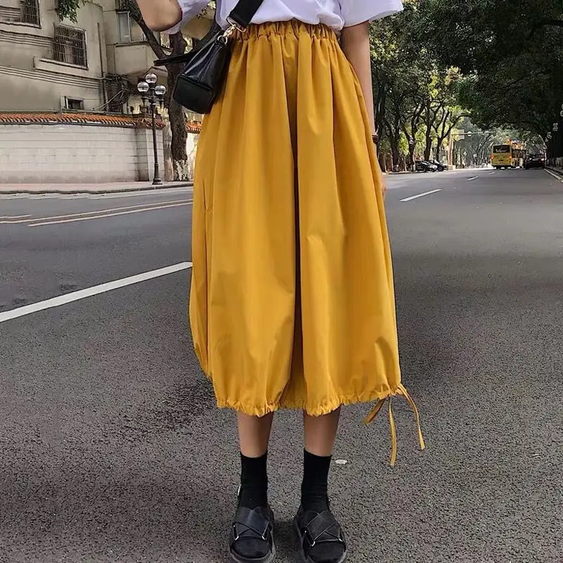 

White Black purple cotton linen Skirt Women 2023 Korean High Waist School Lantern skirt Plus size Autunm long skirts 5XL 6XL