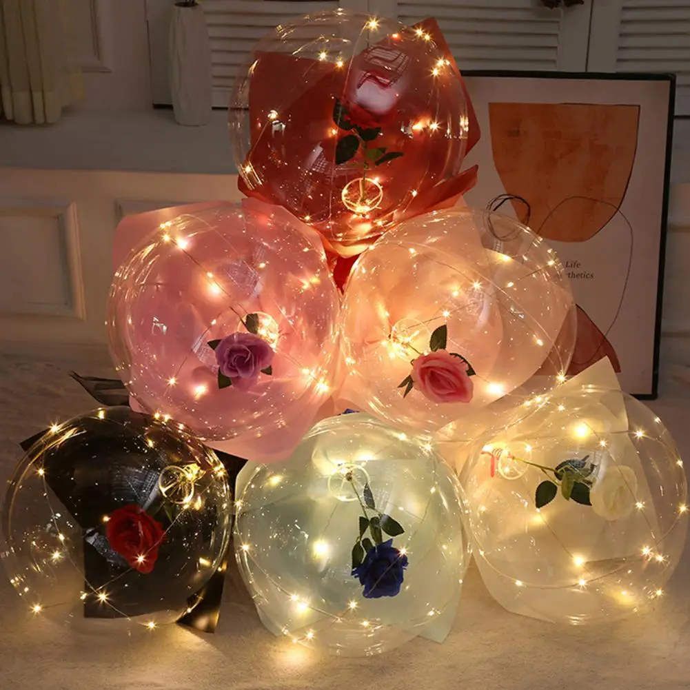 

1 Set Romantic Premium Useful LED Glowing Balloon Rose Flower Luminous Decor Rose Glowing Balloon for Birthday