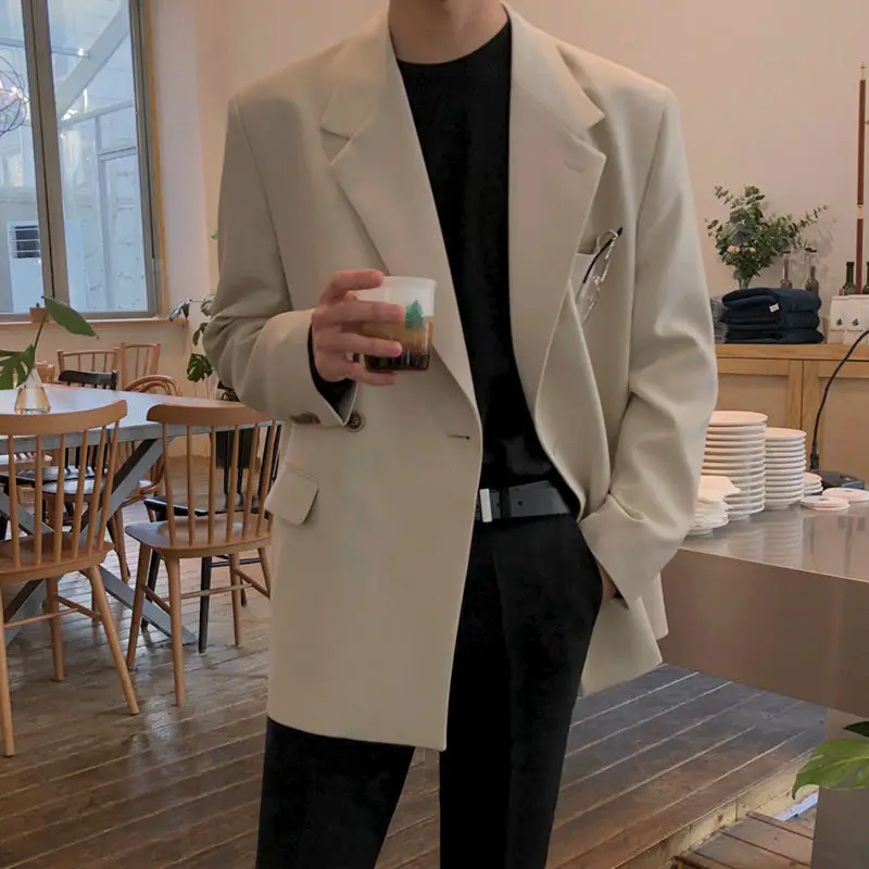 

2022 New Men Solid Color Blazer Suit Jacket Male Fashion Korea Style Handsome Trend Casual Loose Overcoat Tops Clothing H86