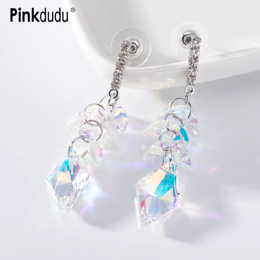 

Pinkdudu Fashion New Sequin Glass Long Drop Earrings Alloy Electroplating Flower Earring for Women Jewelry Gifts PD788