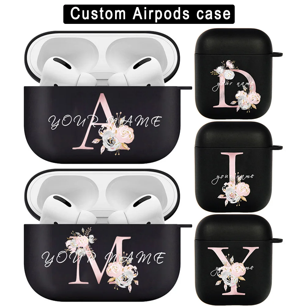 Name Custom for Airpods Pro Case Luxury DIY Name Rose Gold Letter Funda Silicone Cover Airpods 2 3 Cute Pod Earphone Accessories