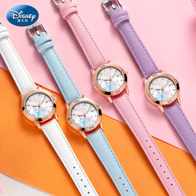 Disney Gift With Box Frozen Princess Watch Fashion Calendar Quartz Middle School Student Belt Girls Clock Relogio Masculino enlarge
