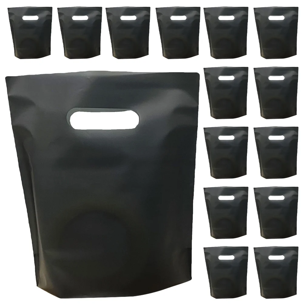 

50 Pcs Merchandise Black Bags Grocery Tote Travel Storage Treat Handles Shopping Plastic Reusable Party Favors Container