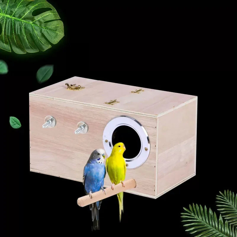 

Pet Bird House Wooden Side Open Bird Breeding Box Bird Nest Feeder Parrot Incubator Family Balcony Decoration