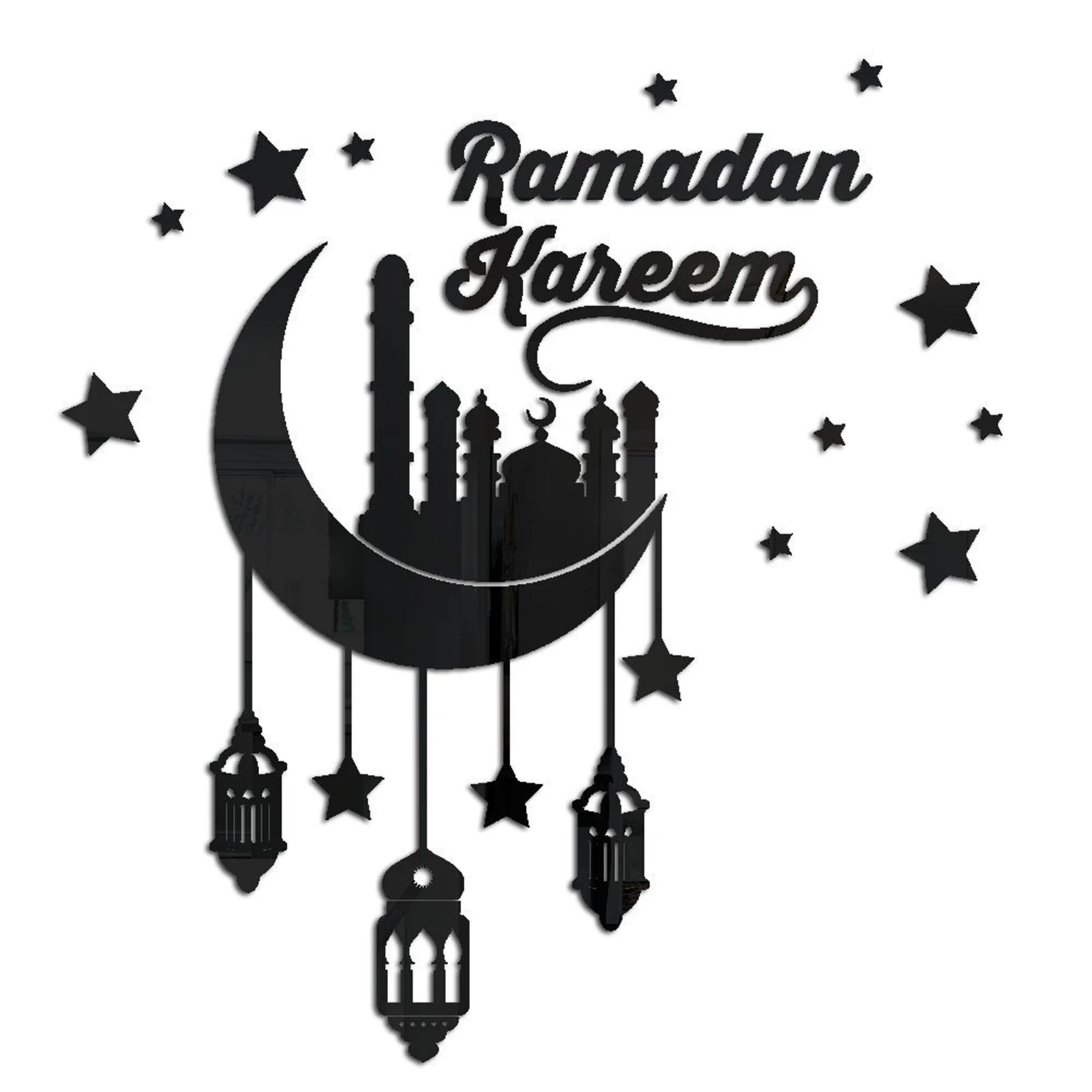 

Eid Ramadan Wall Decor Moon And Star Decorations Muslim Islam Ramadan Party Supplies Self-Adhesive Acrylic Window Wall Stickers