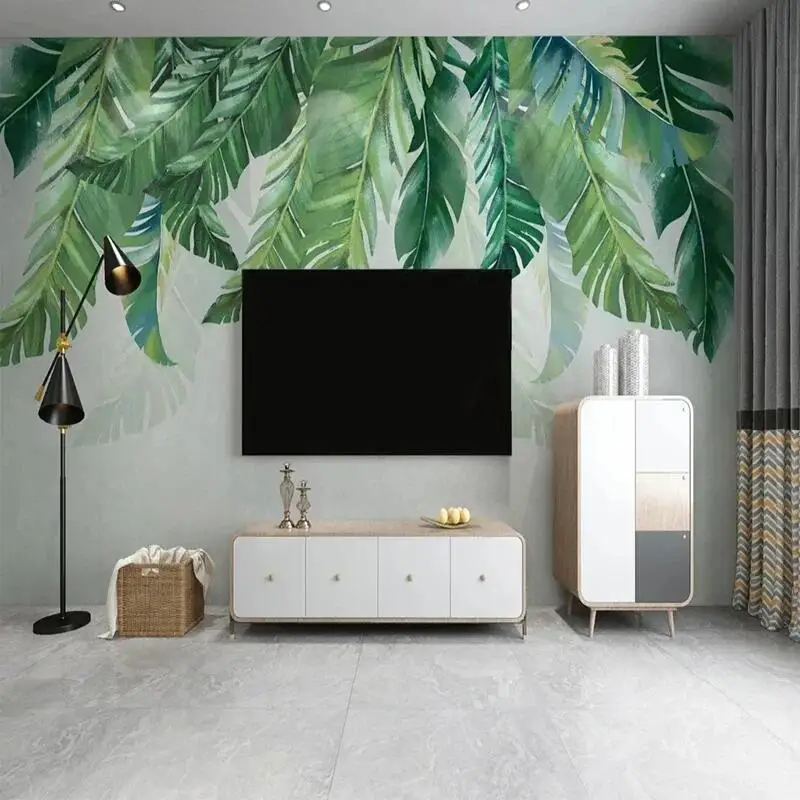 

Custom Mural Wallpaper Nordic Fresh Hand-Painted Tropical Plants Wall Painting For Living Room TV Bedroom Decor Papel De Parede